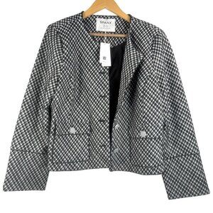 Spanx Ponte black white plaid blazer‎ jacket preppy money office sz XL